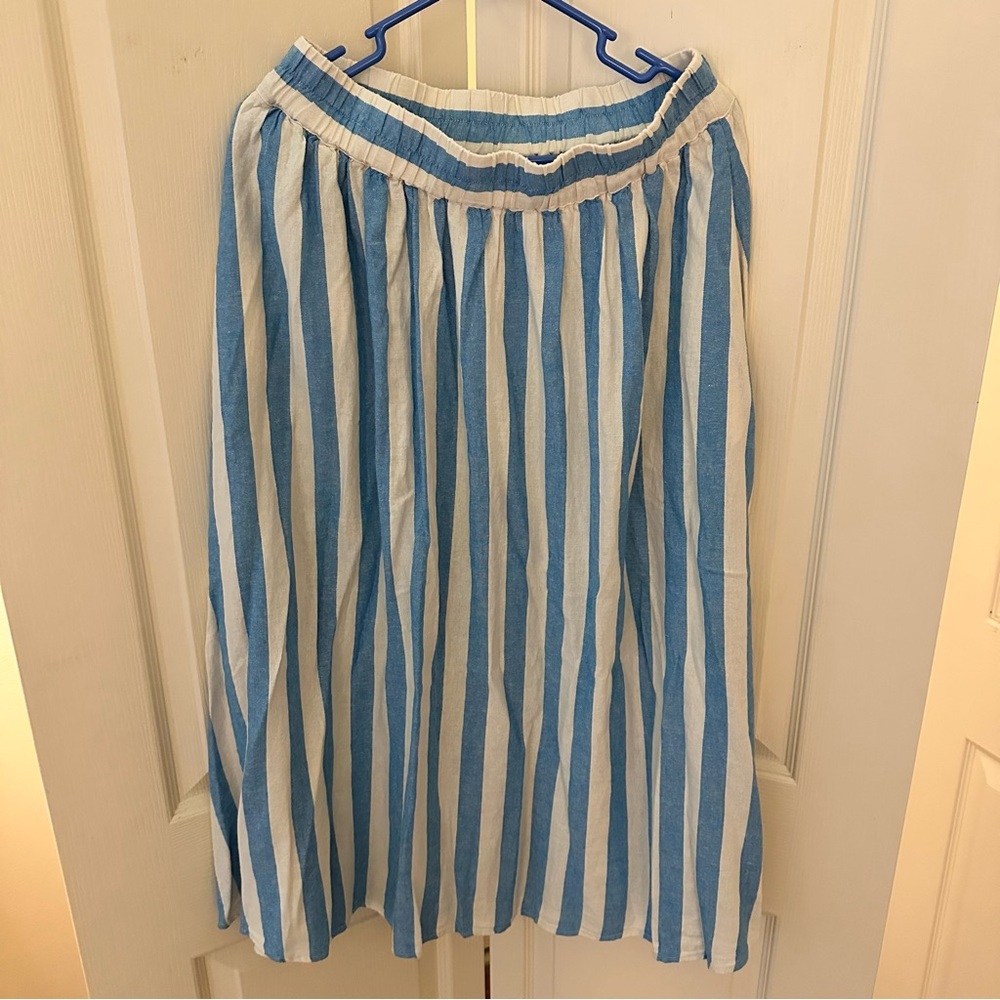 Blue and White striped linen blend skirt